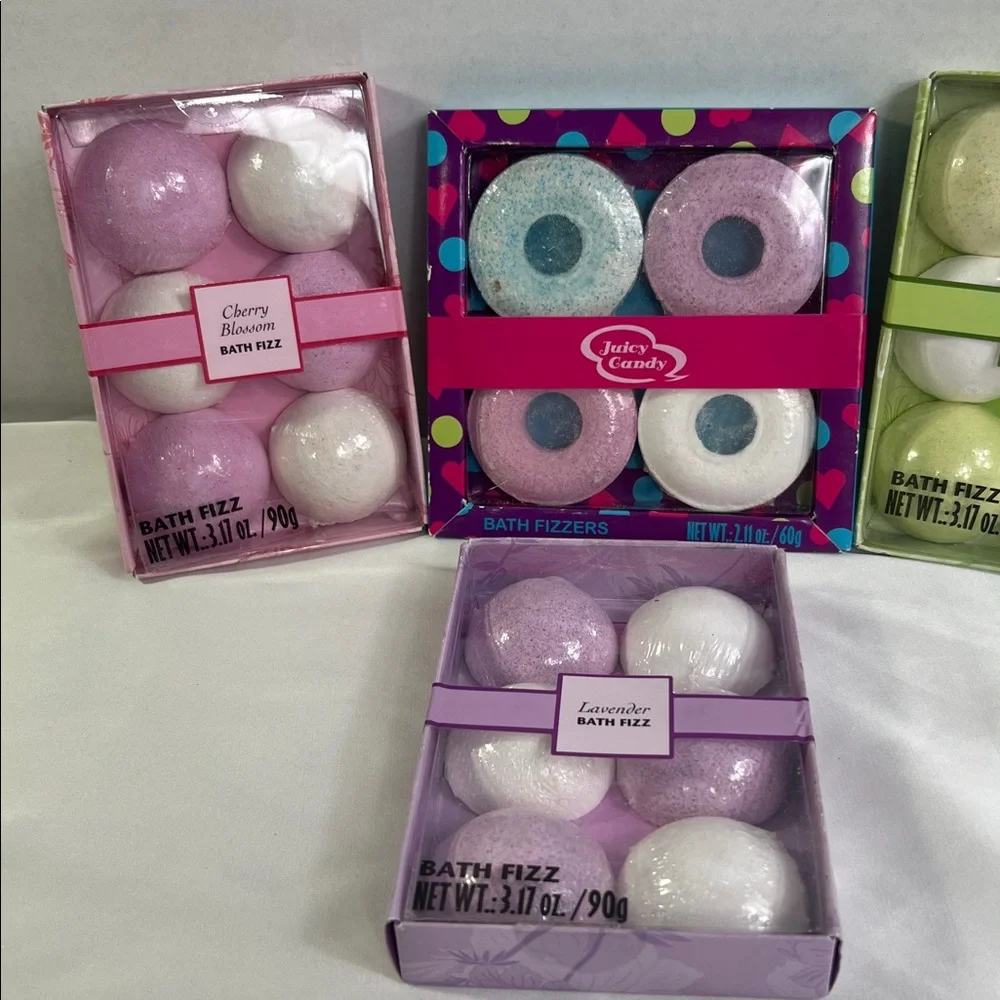 Juicy Candy Bath Fizz Set of 4 Green Tea Cherry Blossom Lavender‎ Gift Set